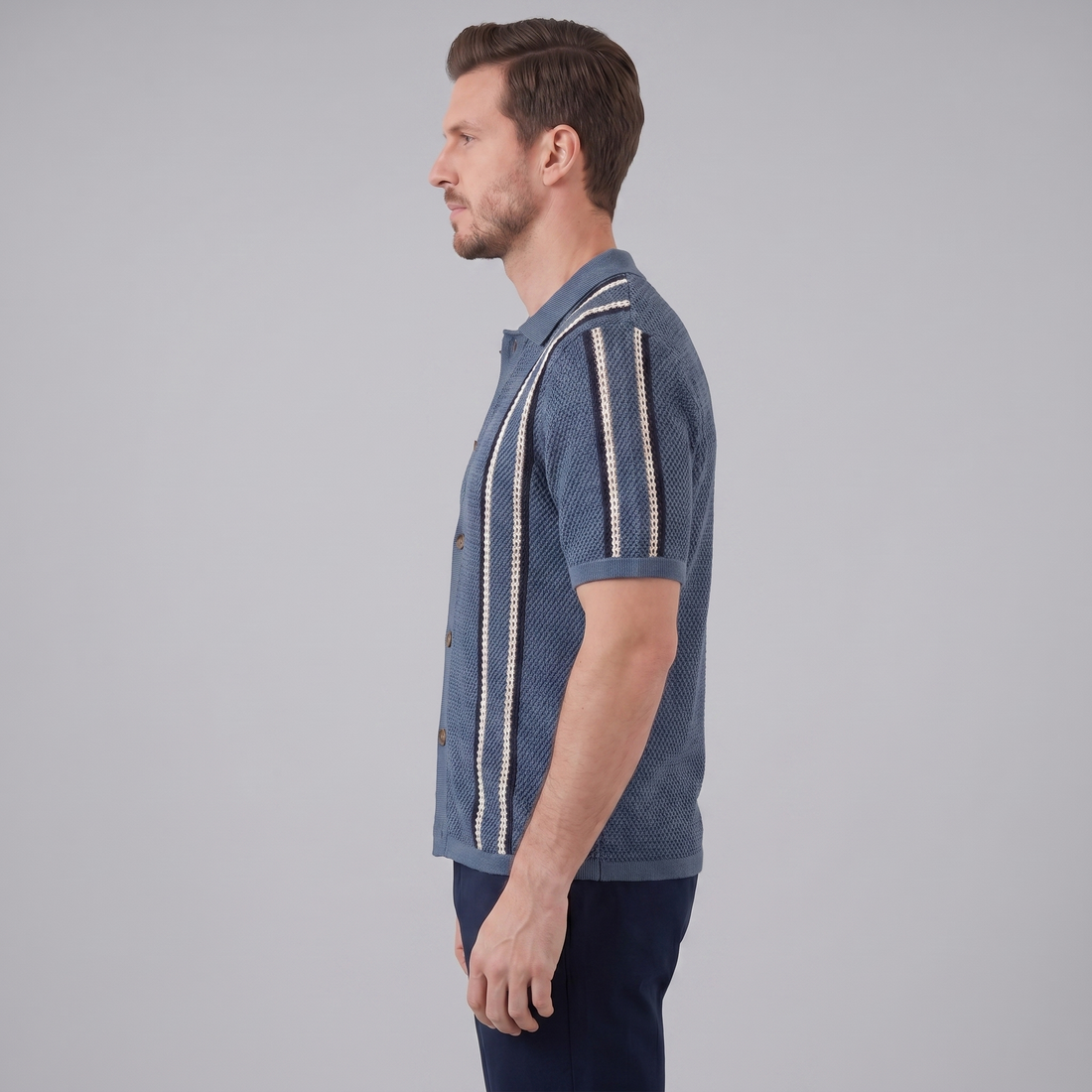 Men's Striped Crochet Knit Shirt