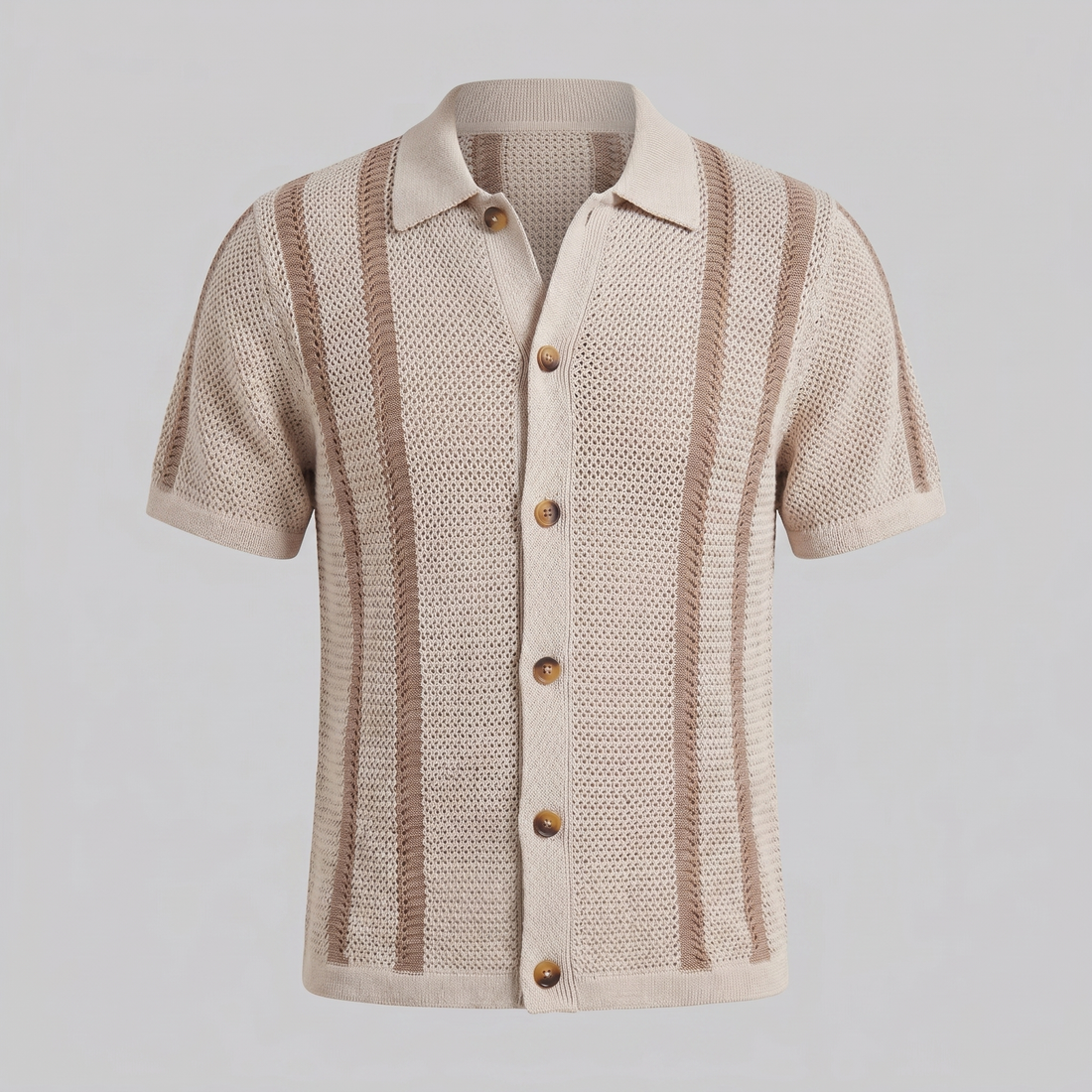 Men's Striped Crochet Knit Shirt