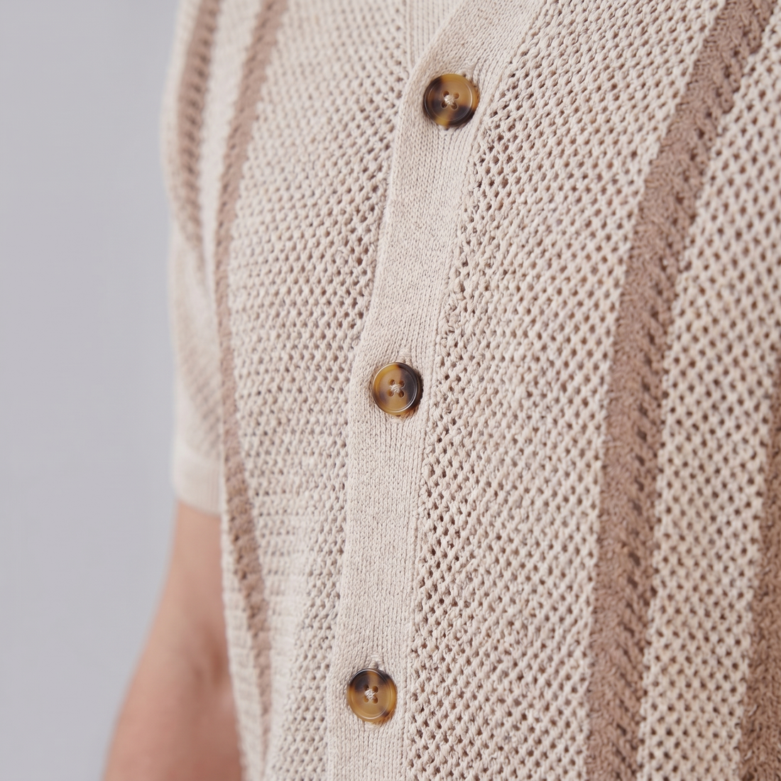 Men's Striped Crochet Knit Shirt