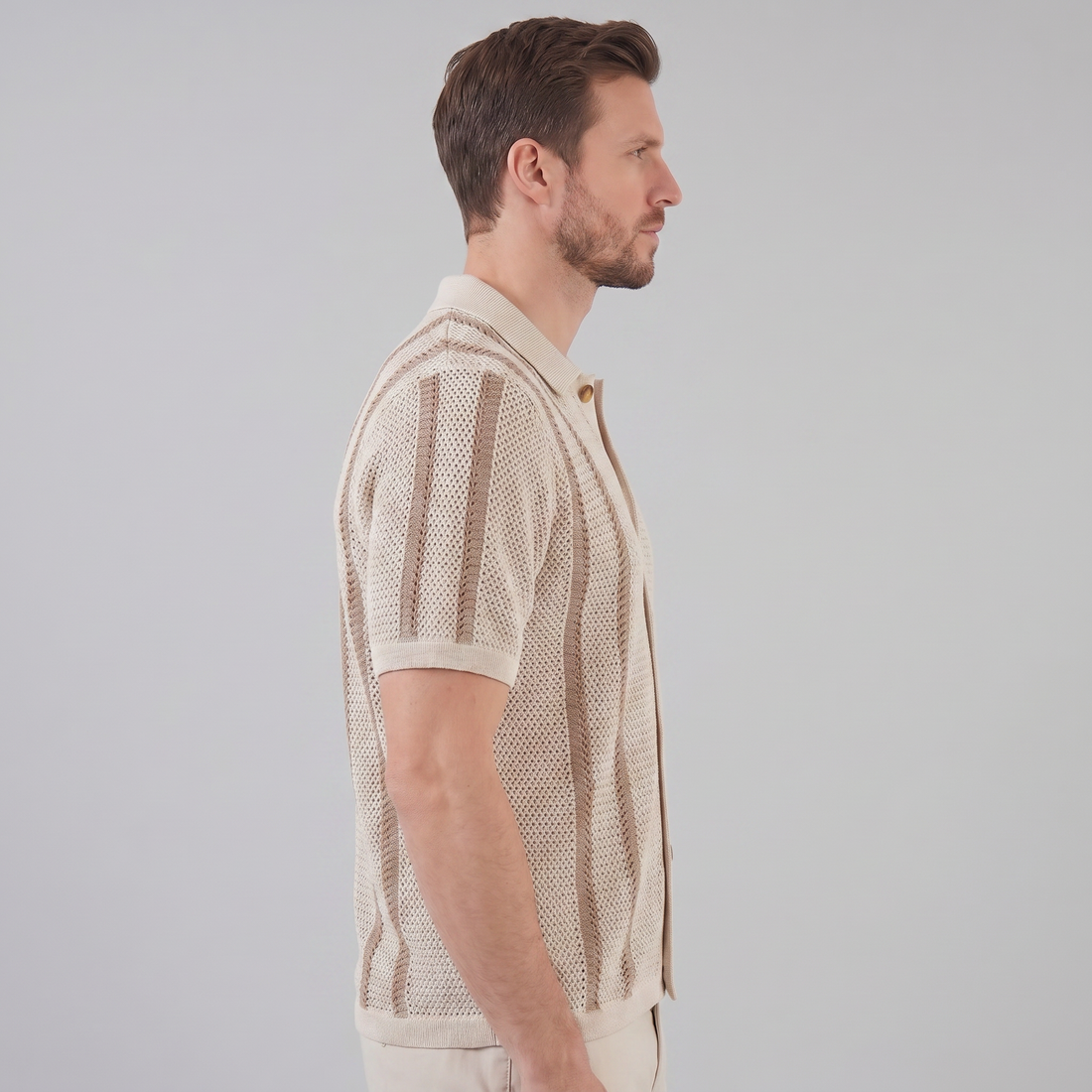Men's Striped Crochet Knit Shirt