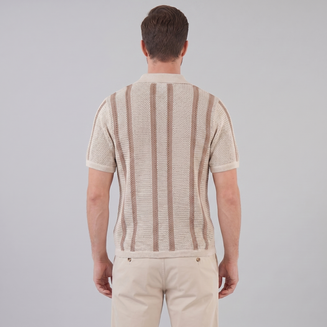 Men's Striped Crochet Knit Shirt