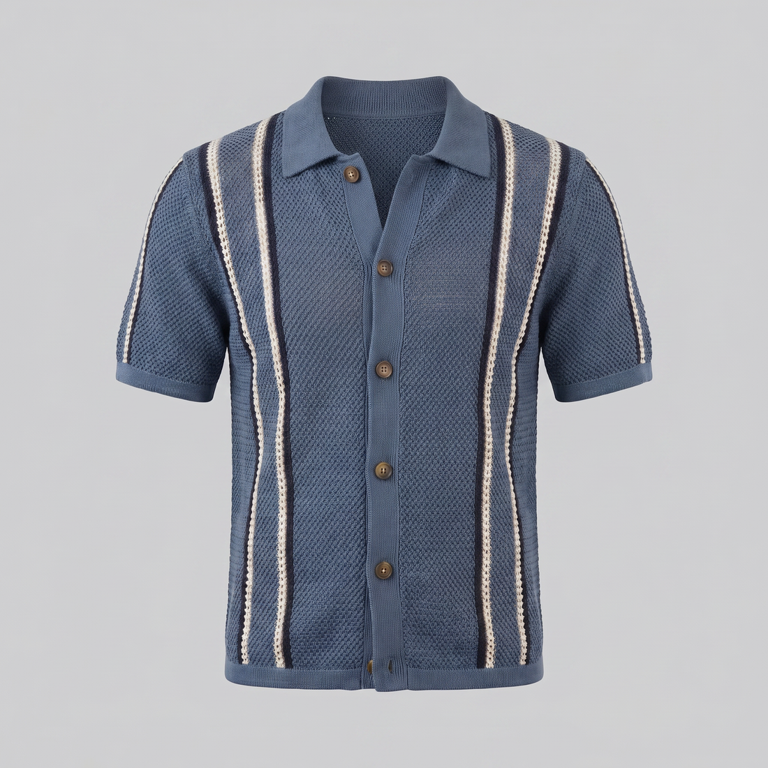 Men's Striped Crochet Knit Shirt