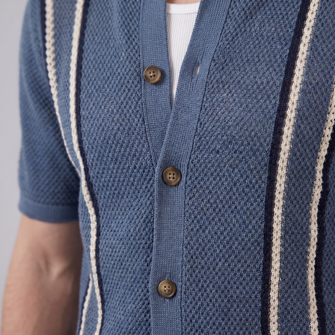 Men's Striped Crochet Knit Shirt