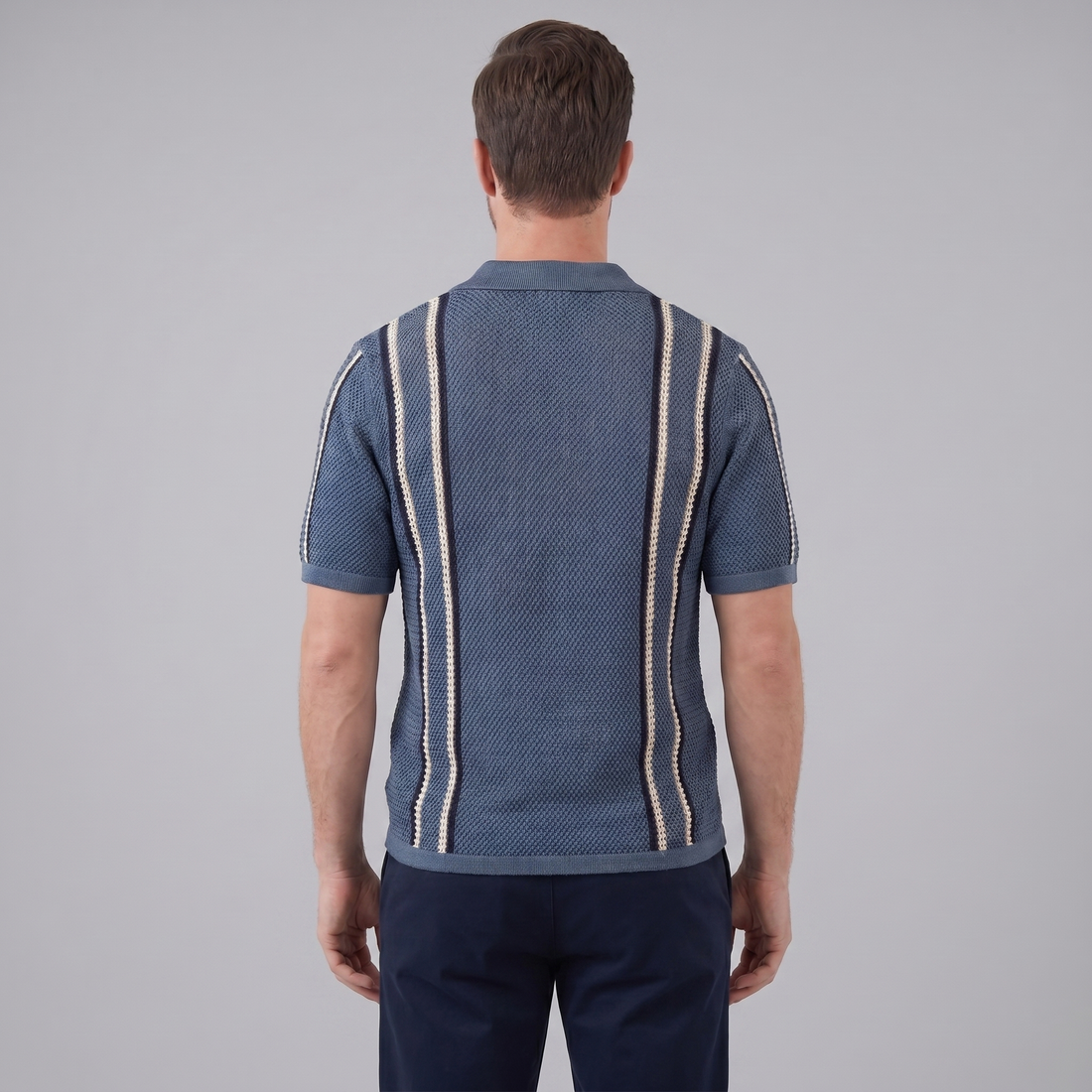 Men's Striped Crochet Knit Shirt