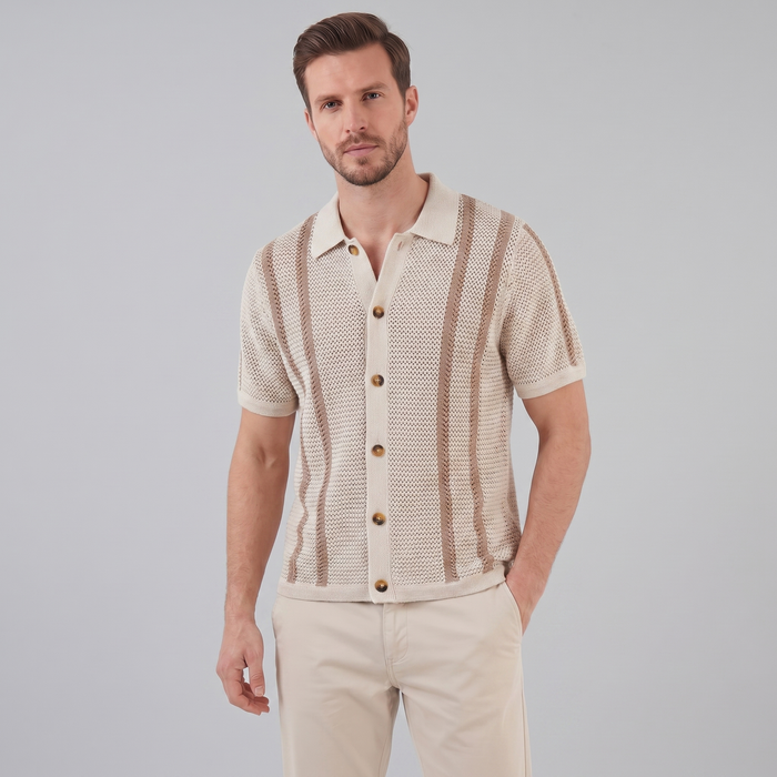 Men's Striped Crochet Knit Shirt