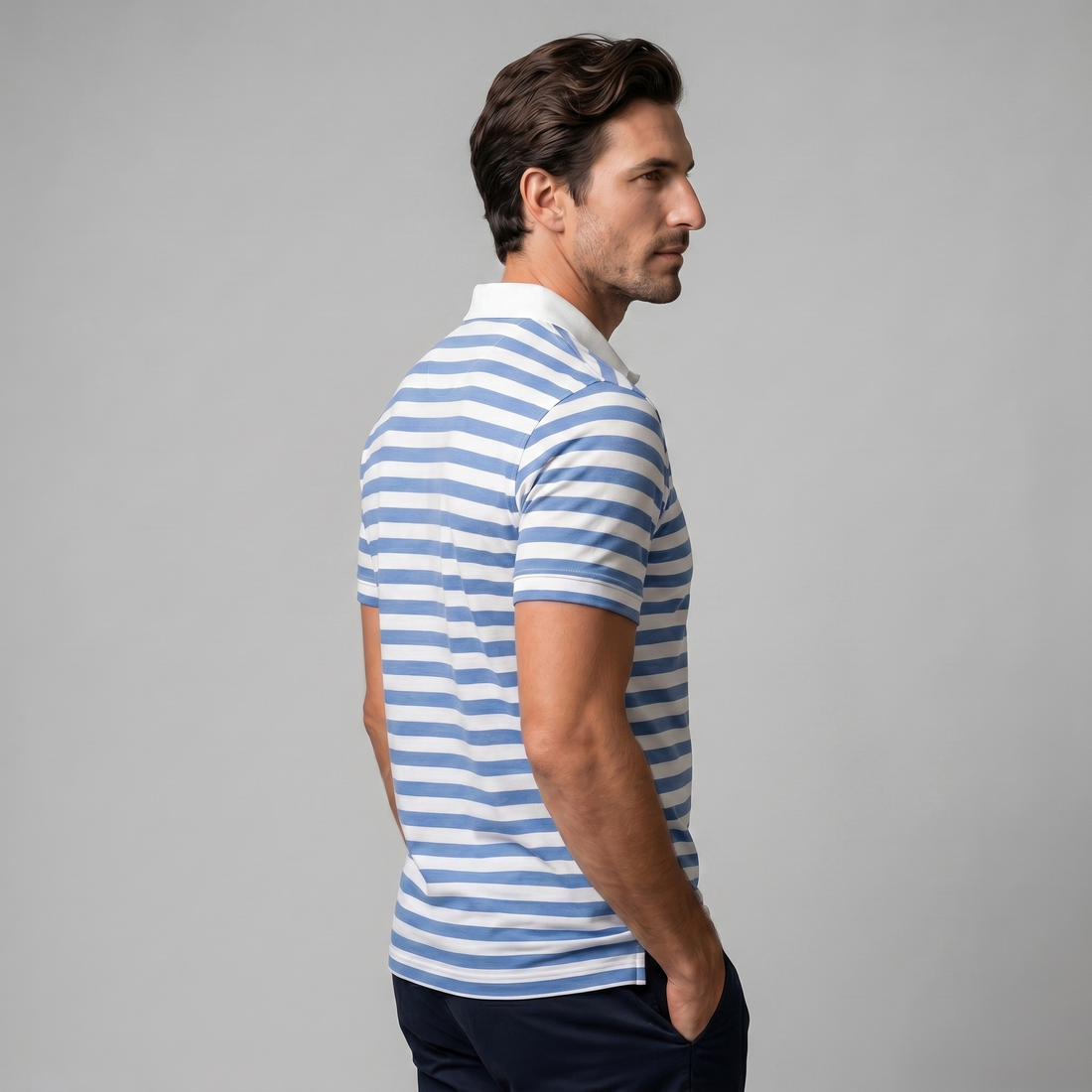 Men's Striped Short Sleeve Polo Shirt