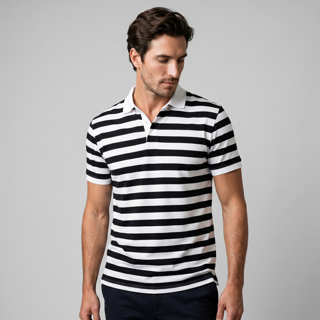 Men's Striped Short Sleeve Polo Shirt