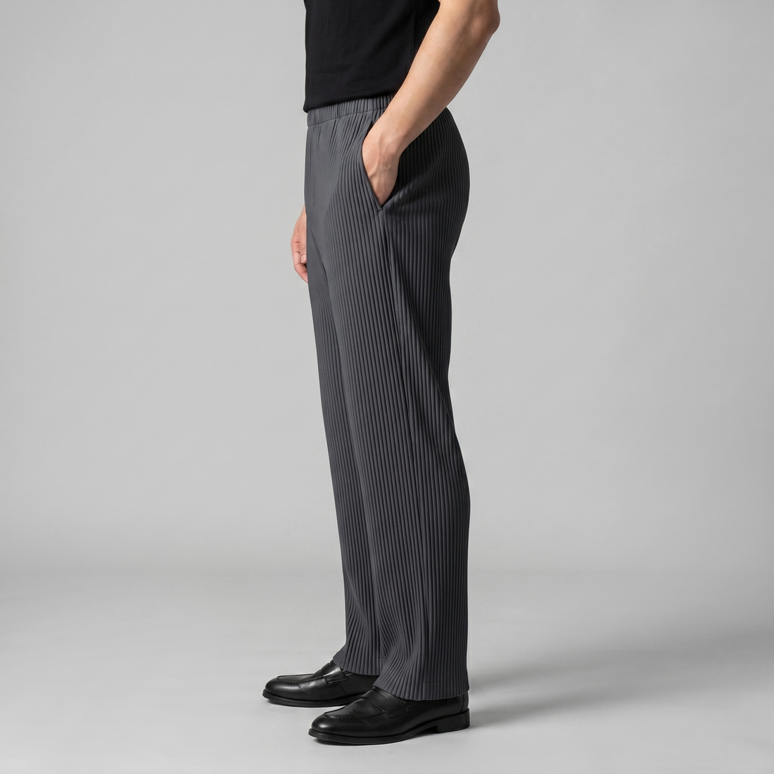 Men's Striped Trousers with Drawstring Elastic Waistband