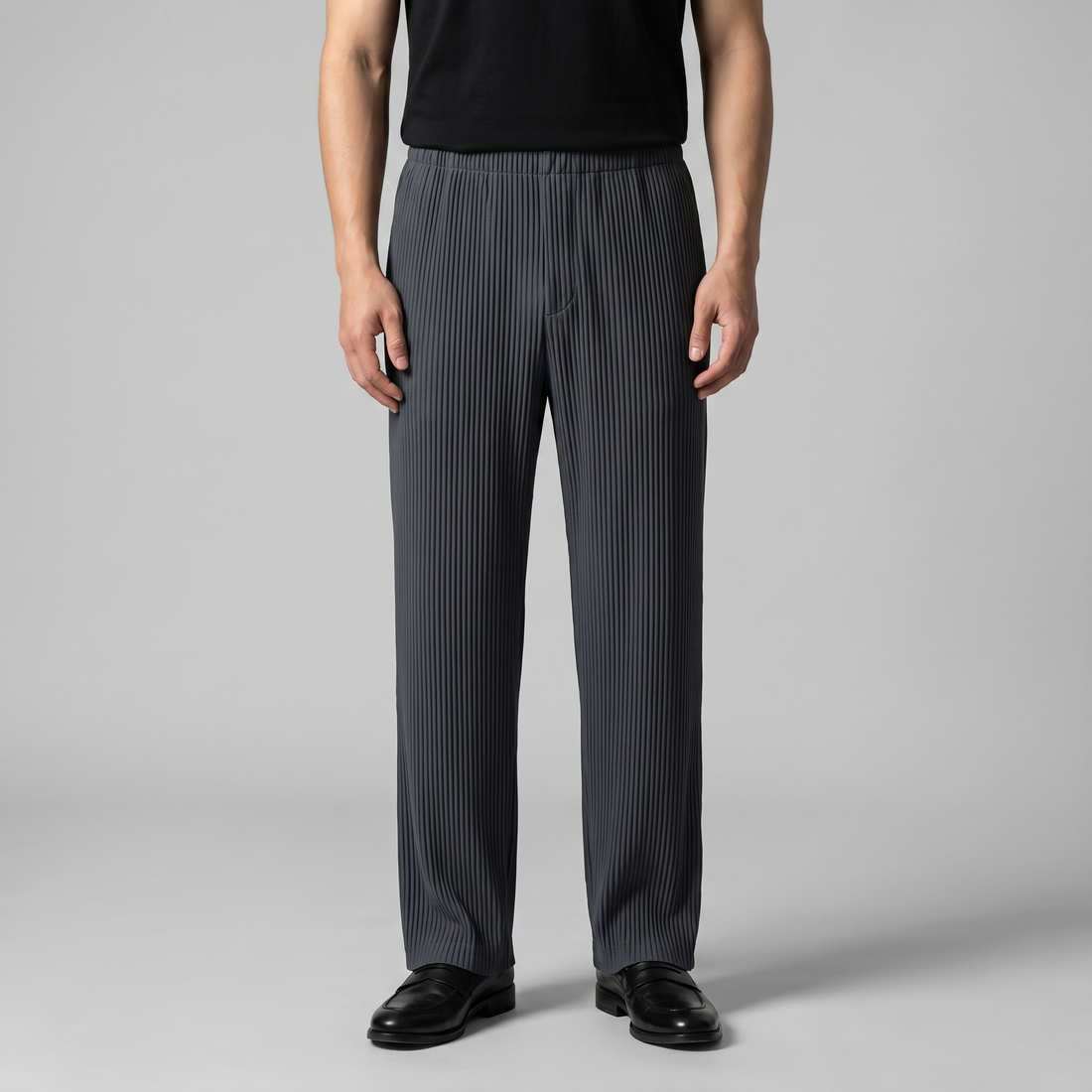 Men's Striped Trousers with Drawstring Elastic Waistband