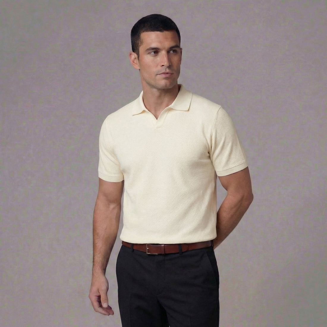 Men's Structured V-Neck Polo Shirt
