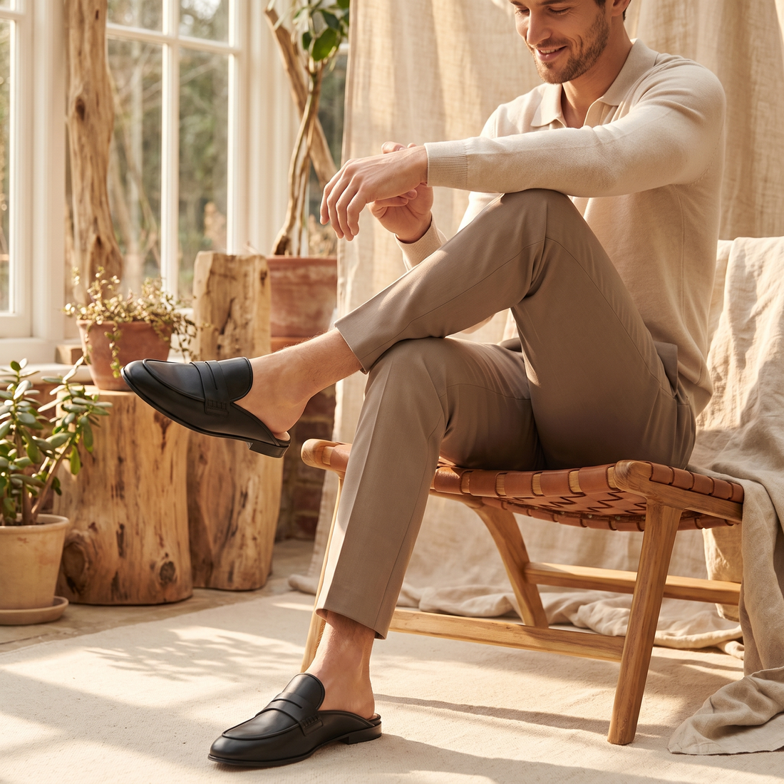 Men's Suede Backless Penny Loafers