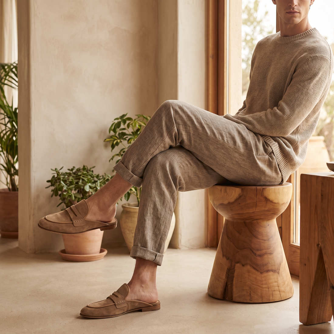 Men's Suede Backless Penny Loafers
