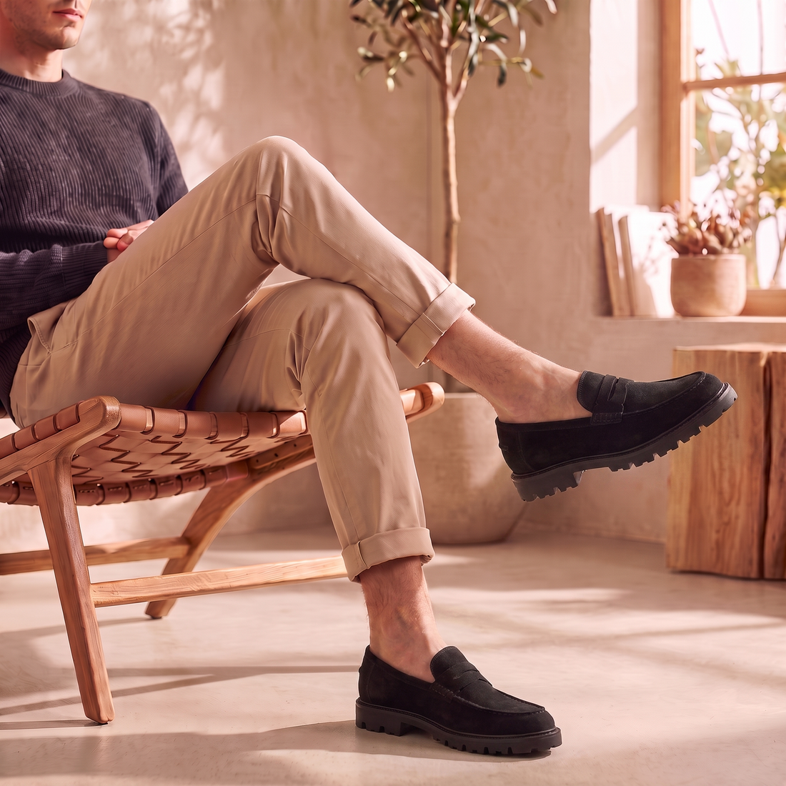 Men's Suede Chunky Sole Penny Loafers