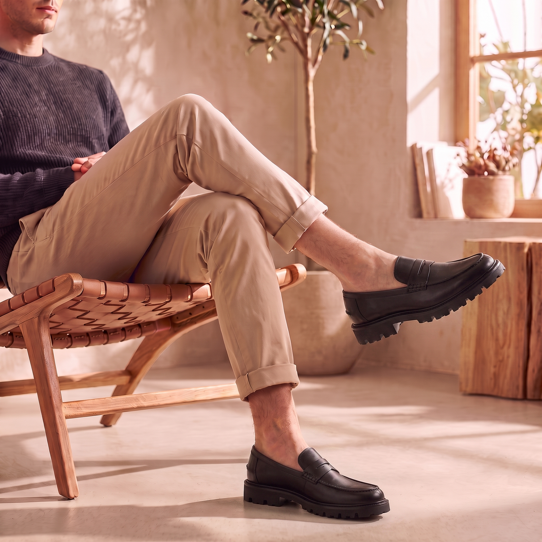 Men's Suede Chunky Sole Penny Loafers