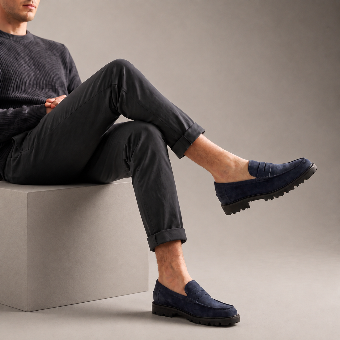 Men's Suede Chunky Sole Penny Loafers