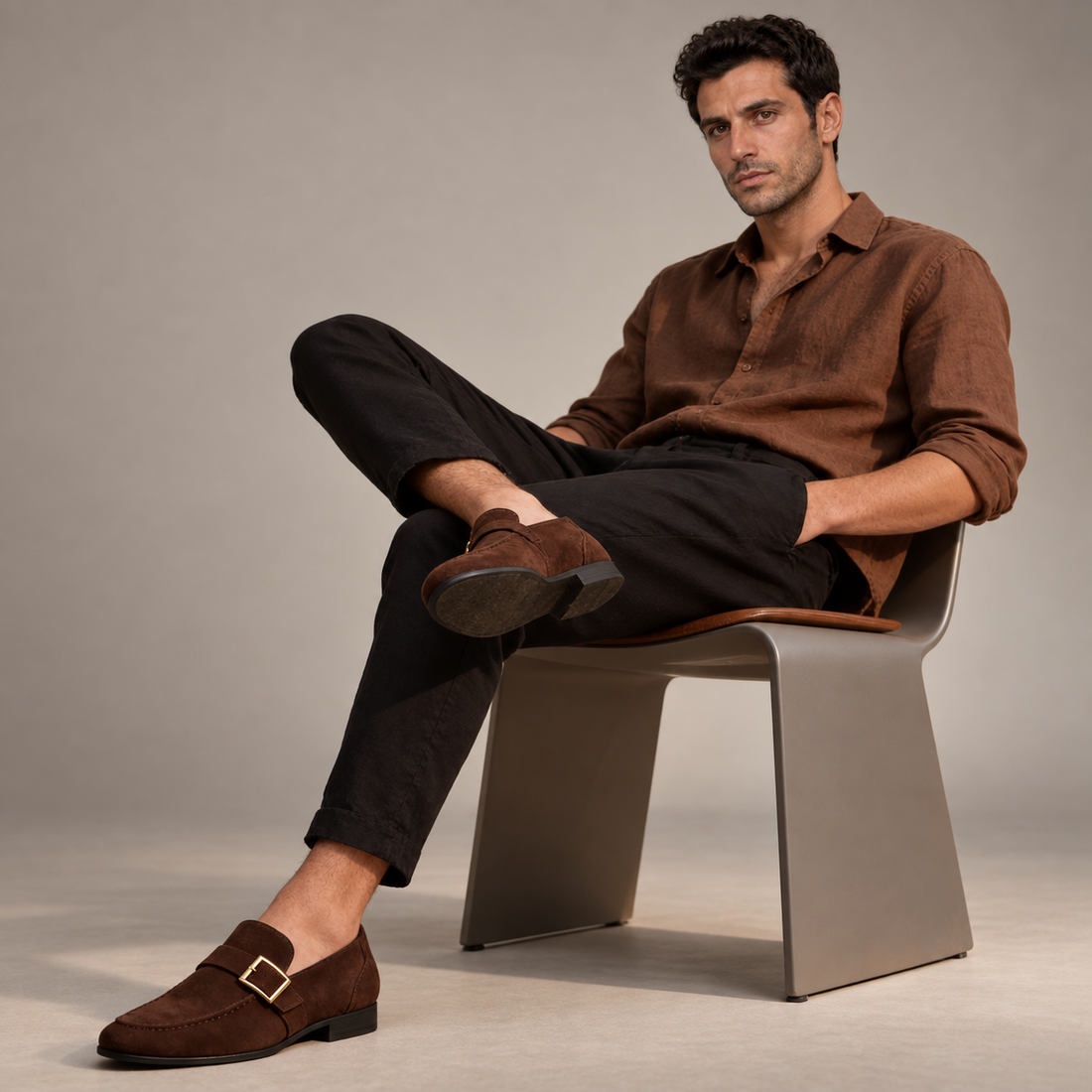 Men's Suede Gold Buckle Loafers