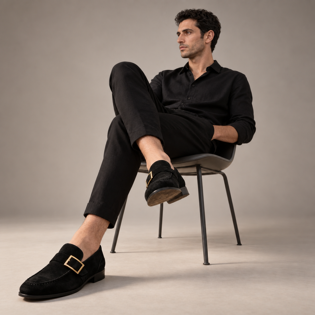 Men's Suede Gold Buckle Loafers