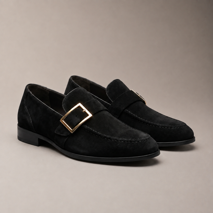 Men's Suede Gold Buckle Loafers