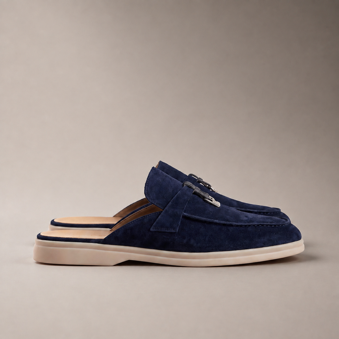 Men's Suede Metal Buckle Loafer Mules