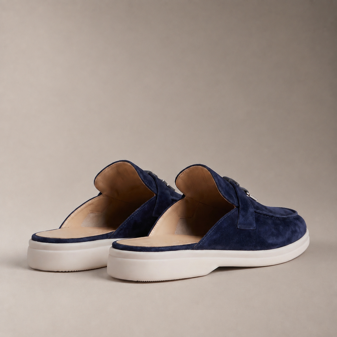 Men's Suede Metal Buckle Loafer Mules