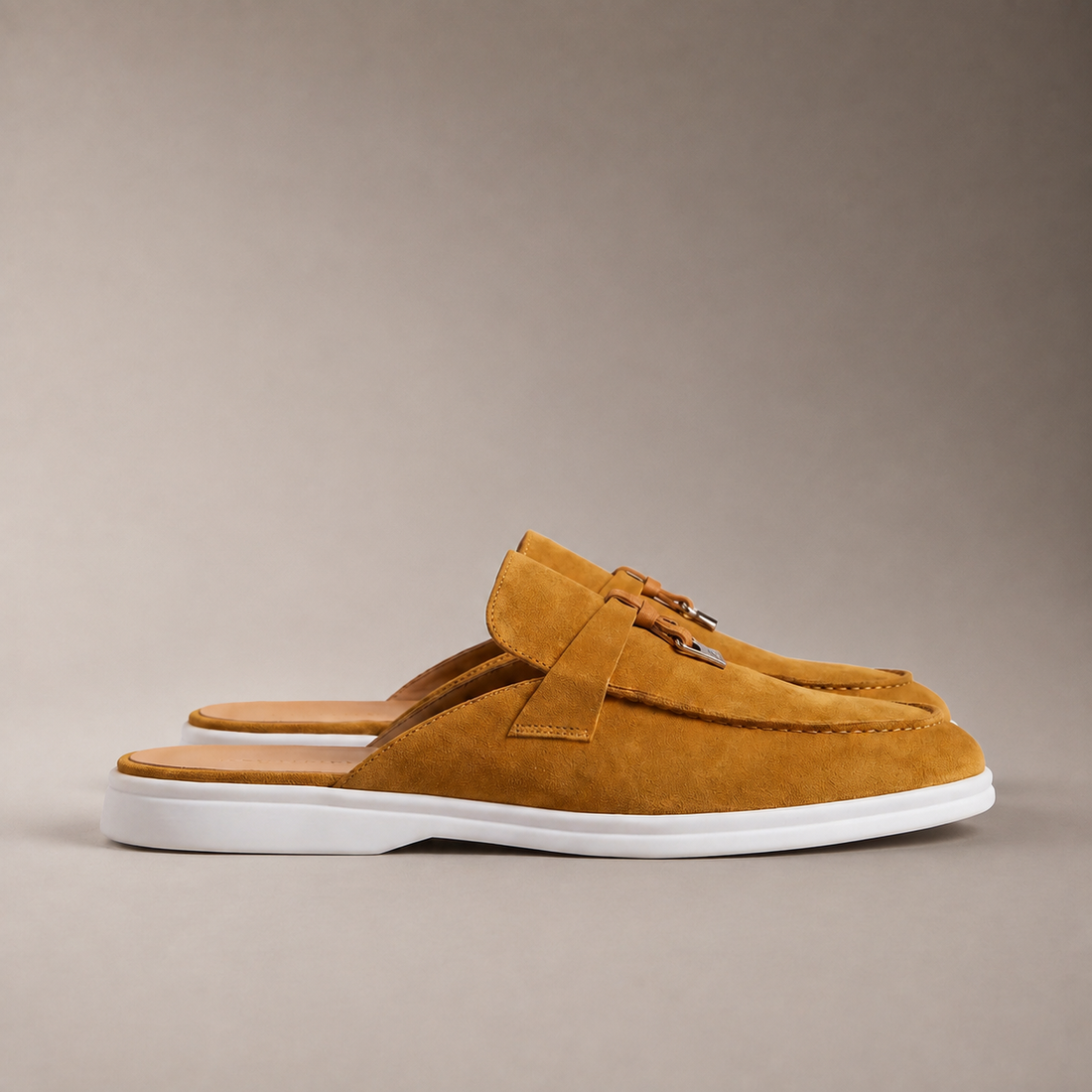 Men's Suede Metal Buckle Loafer Mules
