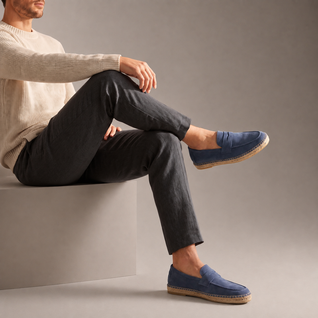 Men's Suede Penny Espadrille Loafers