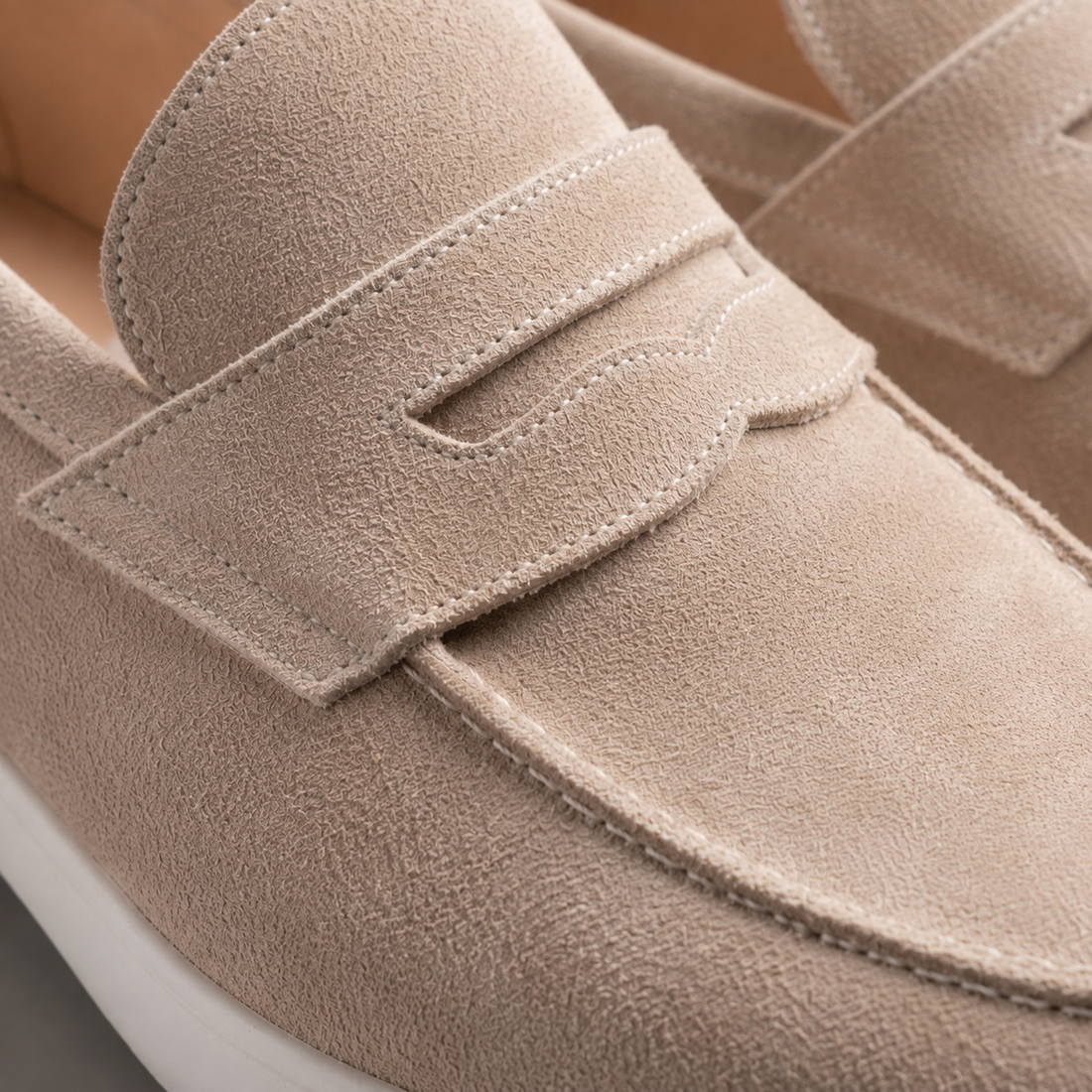 Men's Suede Penny Loafers with White Sole