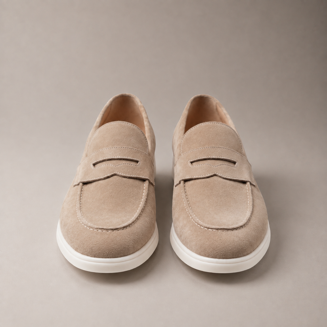 Men's Suede Penny Loafers with White Sole