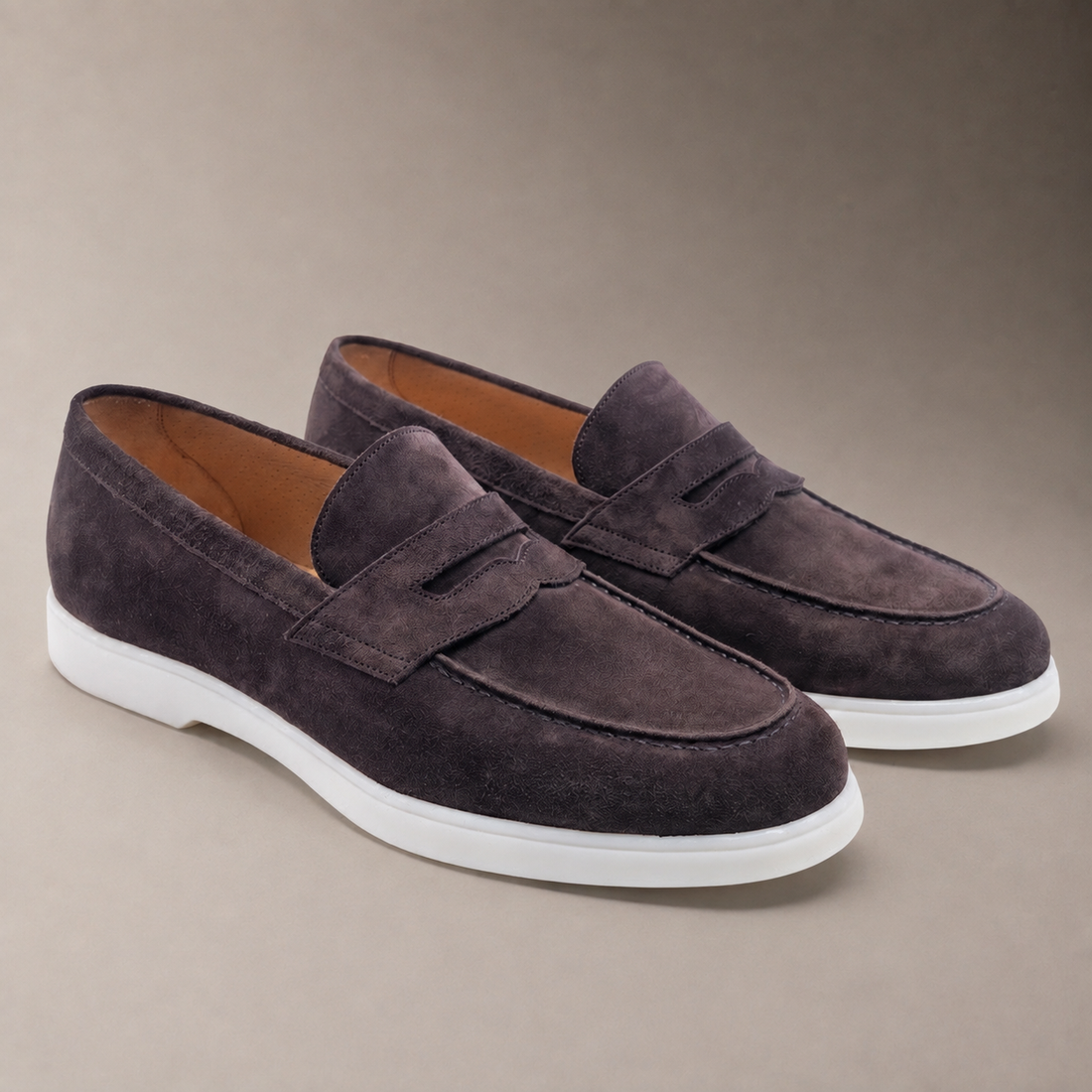 Men's Suede Penny Loafers with White Sole