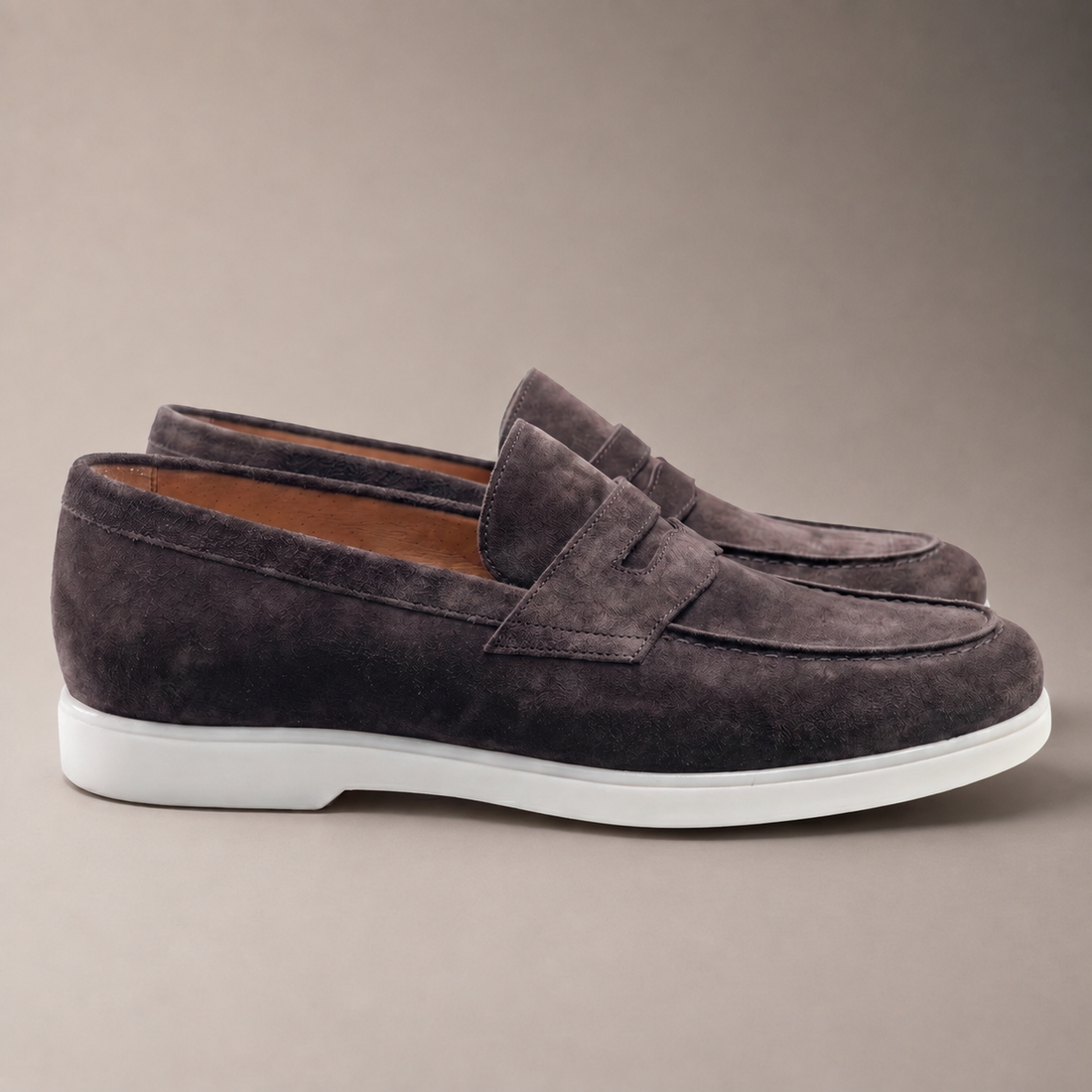 Men's Suede Penny Loafers with White Sole