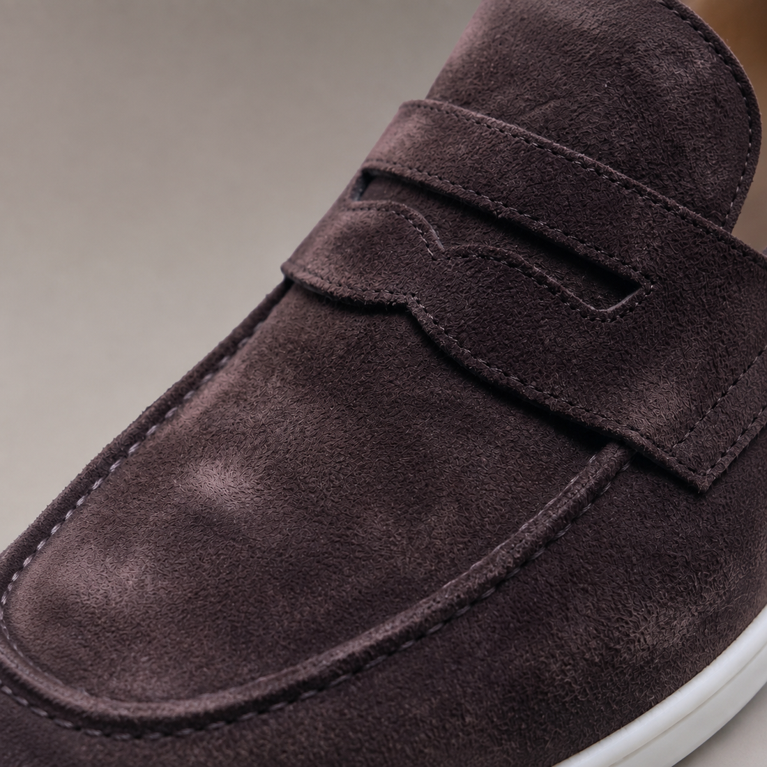 Men's Suede Penny Loafers with White Sole