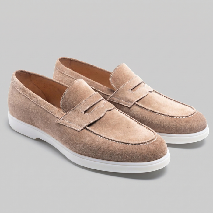 Men's Suede Penny Loafers with White Sole