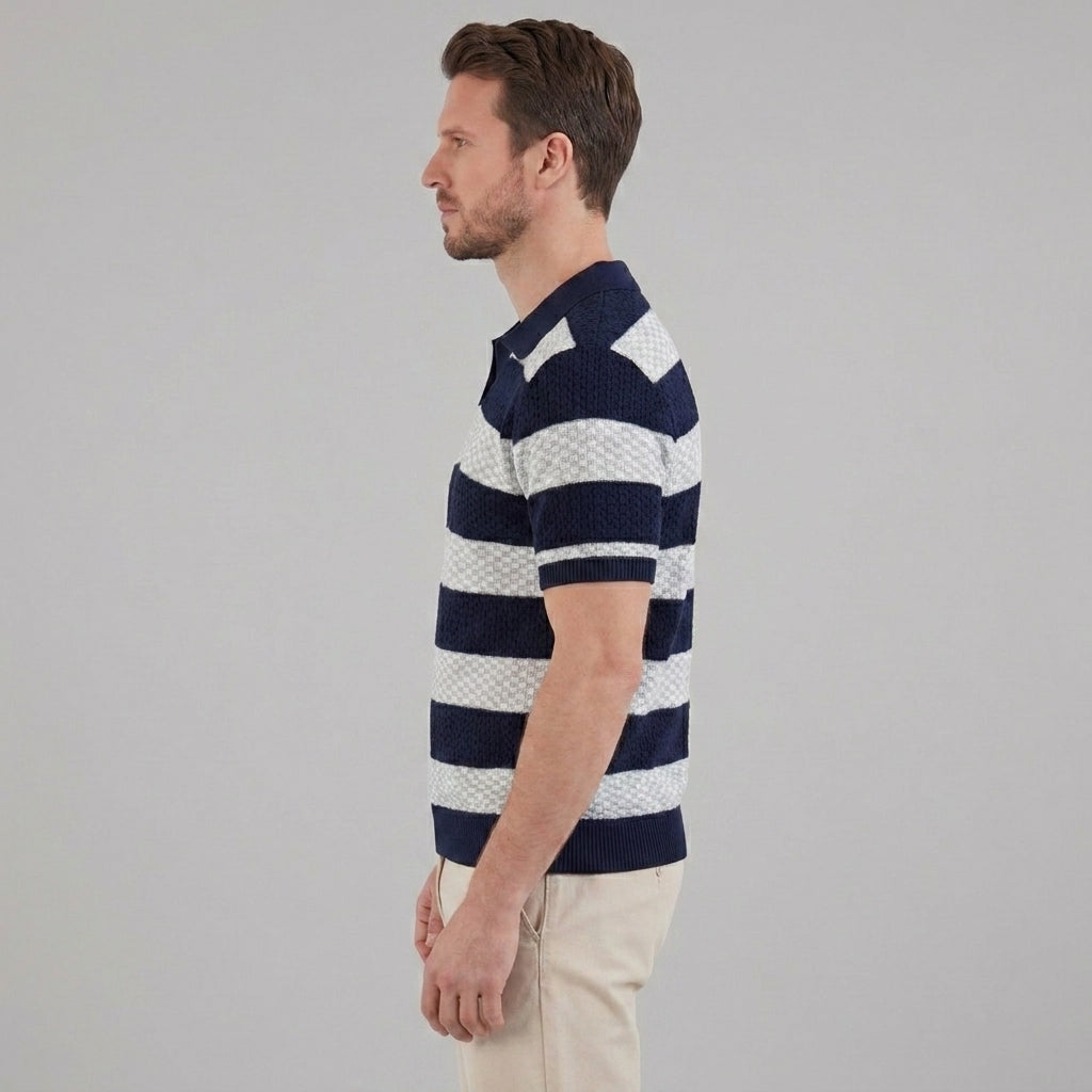 Men’s Textured Crochet Knit Polo Shirt