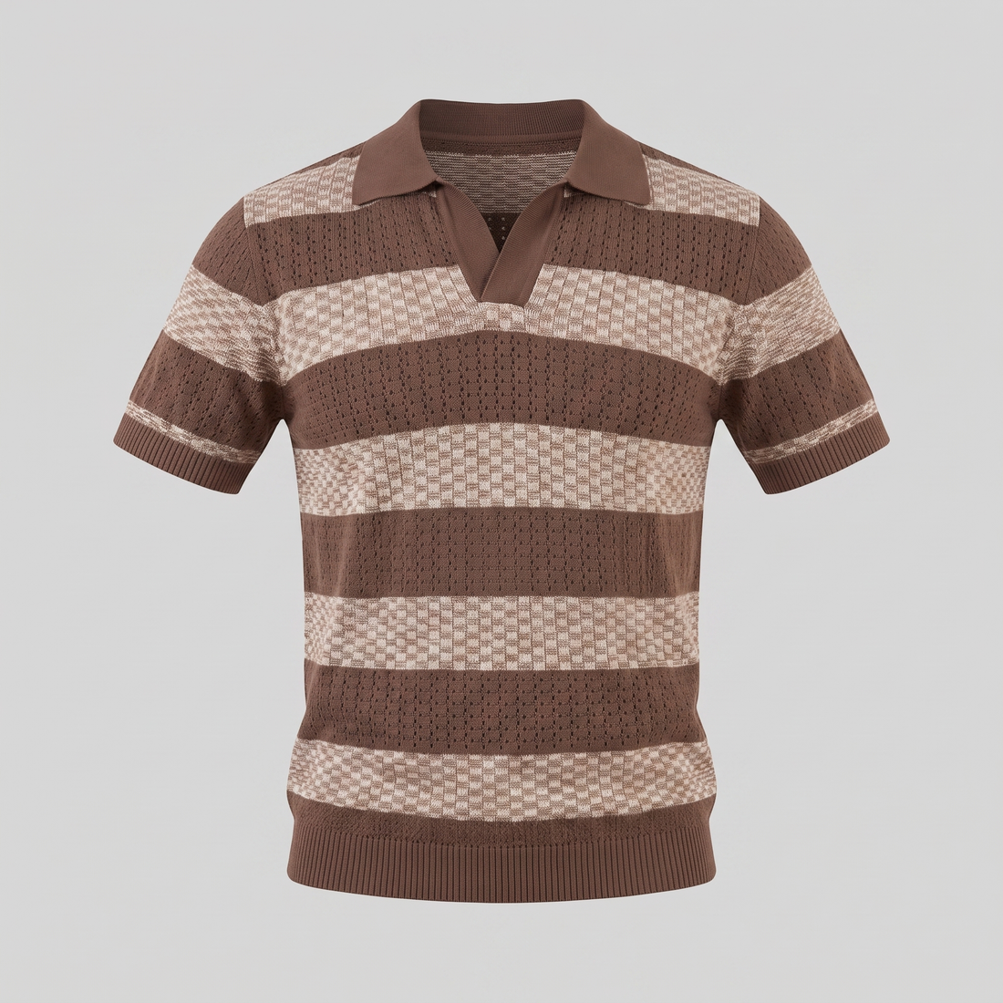 Men’s Textured Crochet Knit Polo Shirt