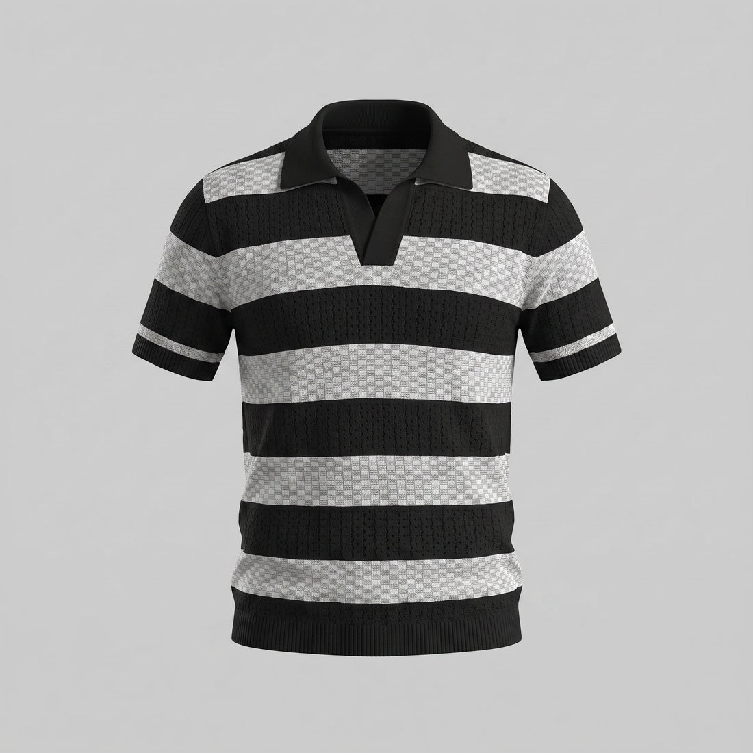Men’s Textured Crochet Knit Polo Shirt