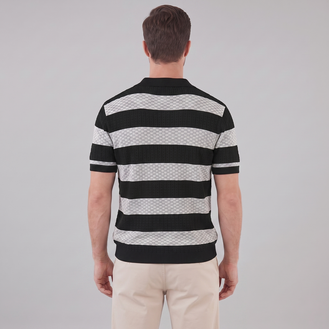 Men’s Textured Crochet Knit Polo Shirt