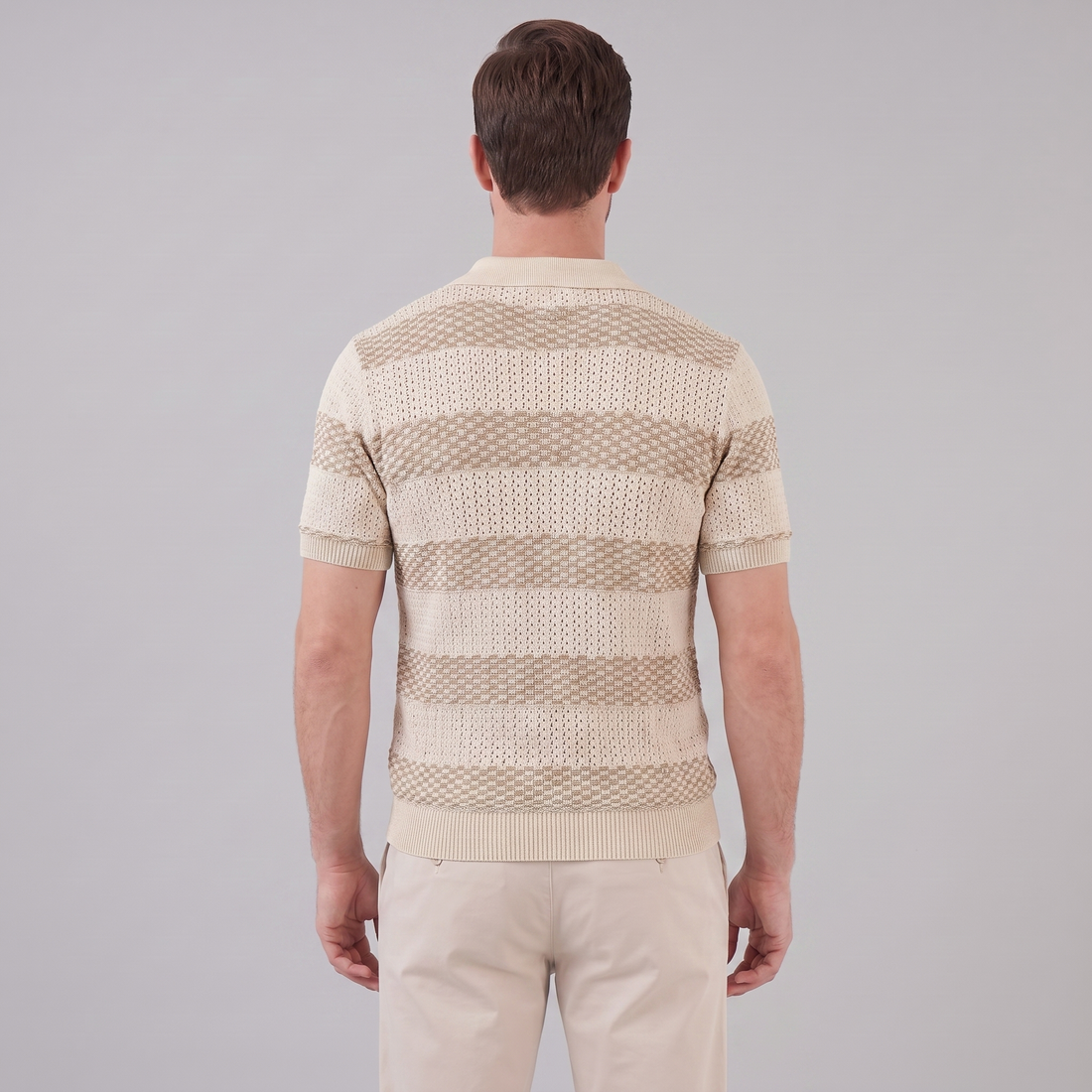 Men’s Textured Crochet Knit Polo Shirt