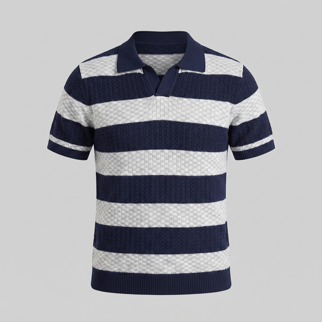 Men’s Textured Crochet Knit Polo Shirt