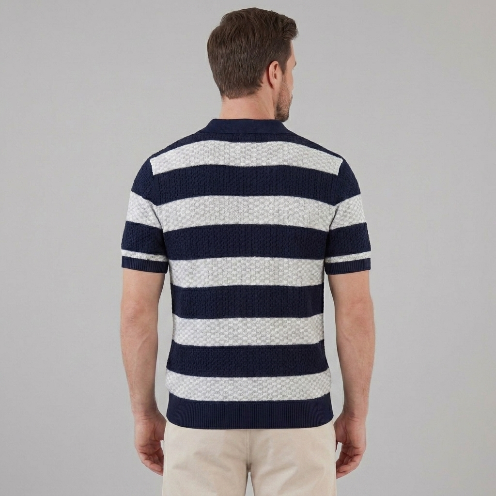 Men’s Textured Crochet Knit Polo Shirt