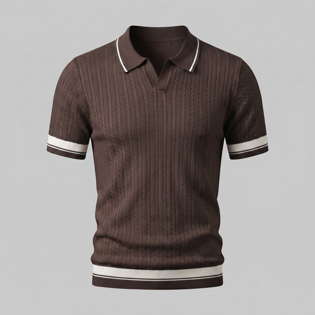 Men's Textured Knit Contrast Trim Polo Shirt