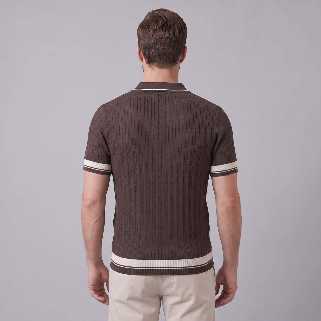 Men's Textured Knit Contrast Trim Polo Shirt