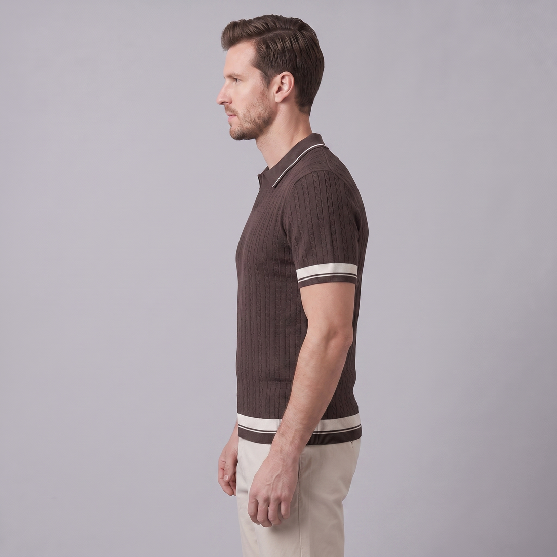 Men's Textured Knit Contrast Trim Polo Shirt