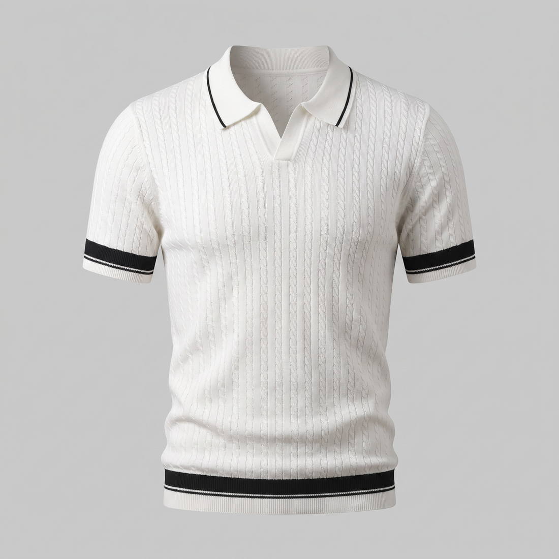 Men's Textured Knit Contrast Trim Polo Shirt