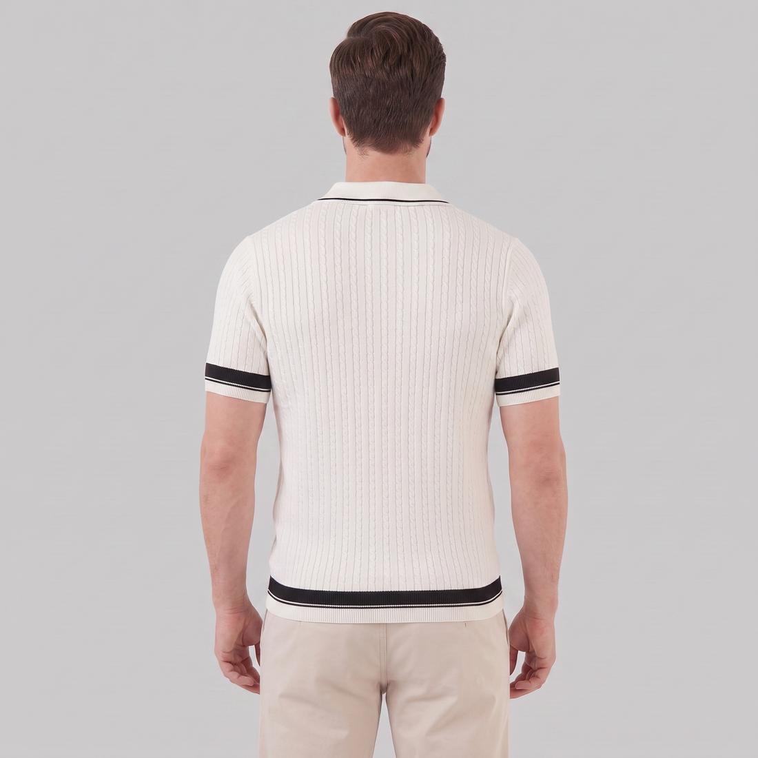 Men's Textured Knit Contrast Trim Polo Shirt