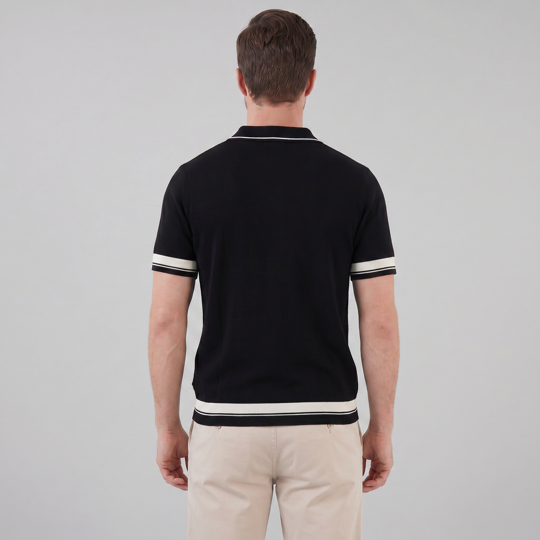 Men's Textured Knit Contrast Trim Polo Shirt