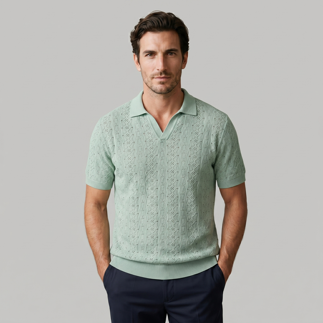 Men's Textured Knit Polo Shirt
