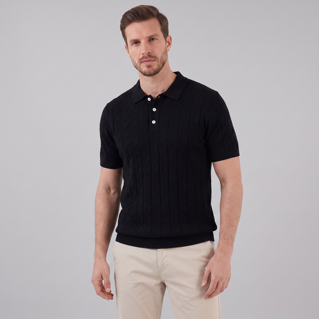 Men's Textured Knit Polo Shirt