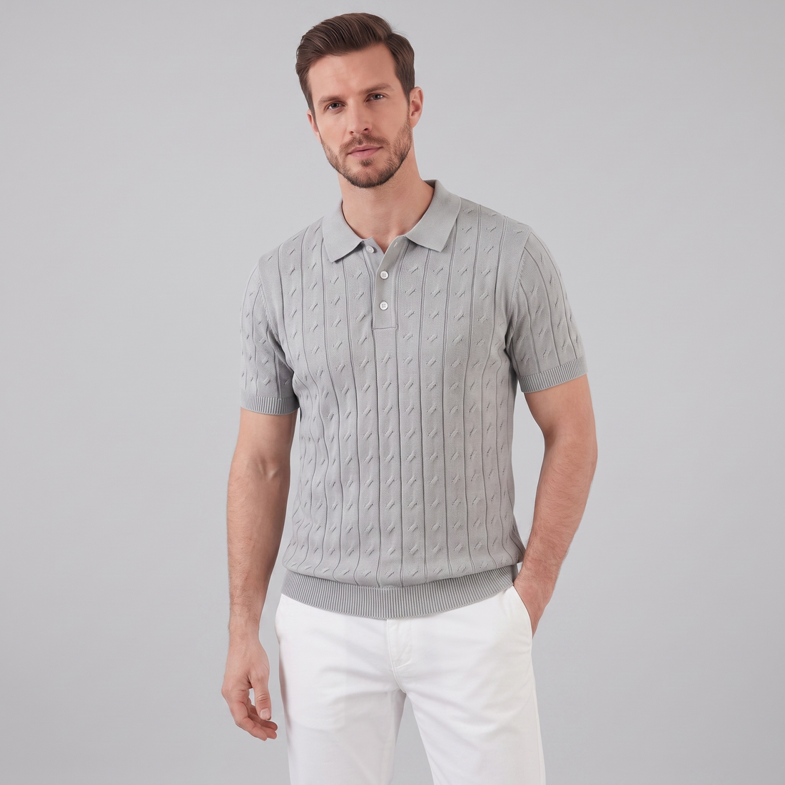 Men's Textured Knit Polo Shirt