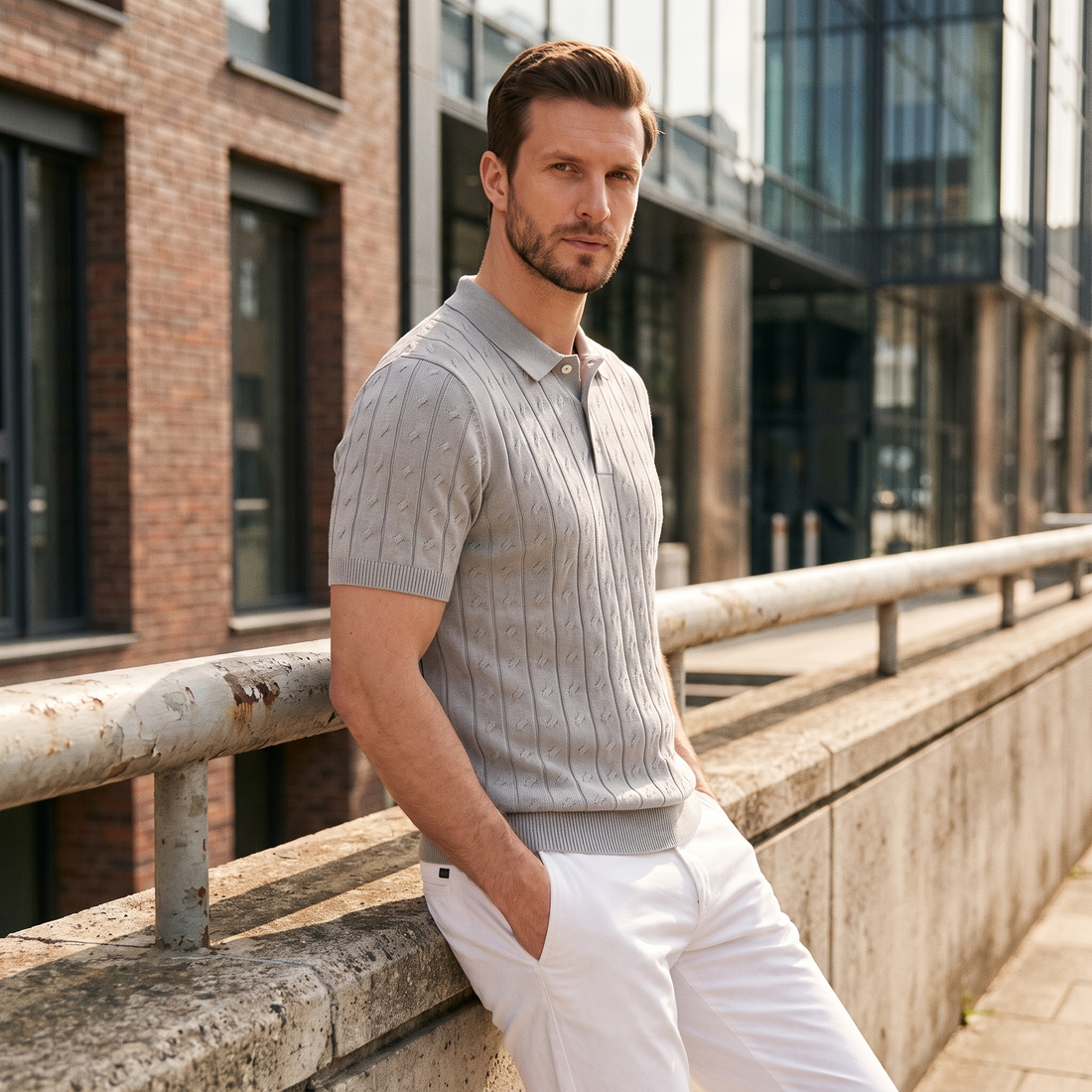 Men's Textured Knit Polo Shirt
