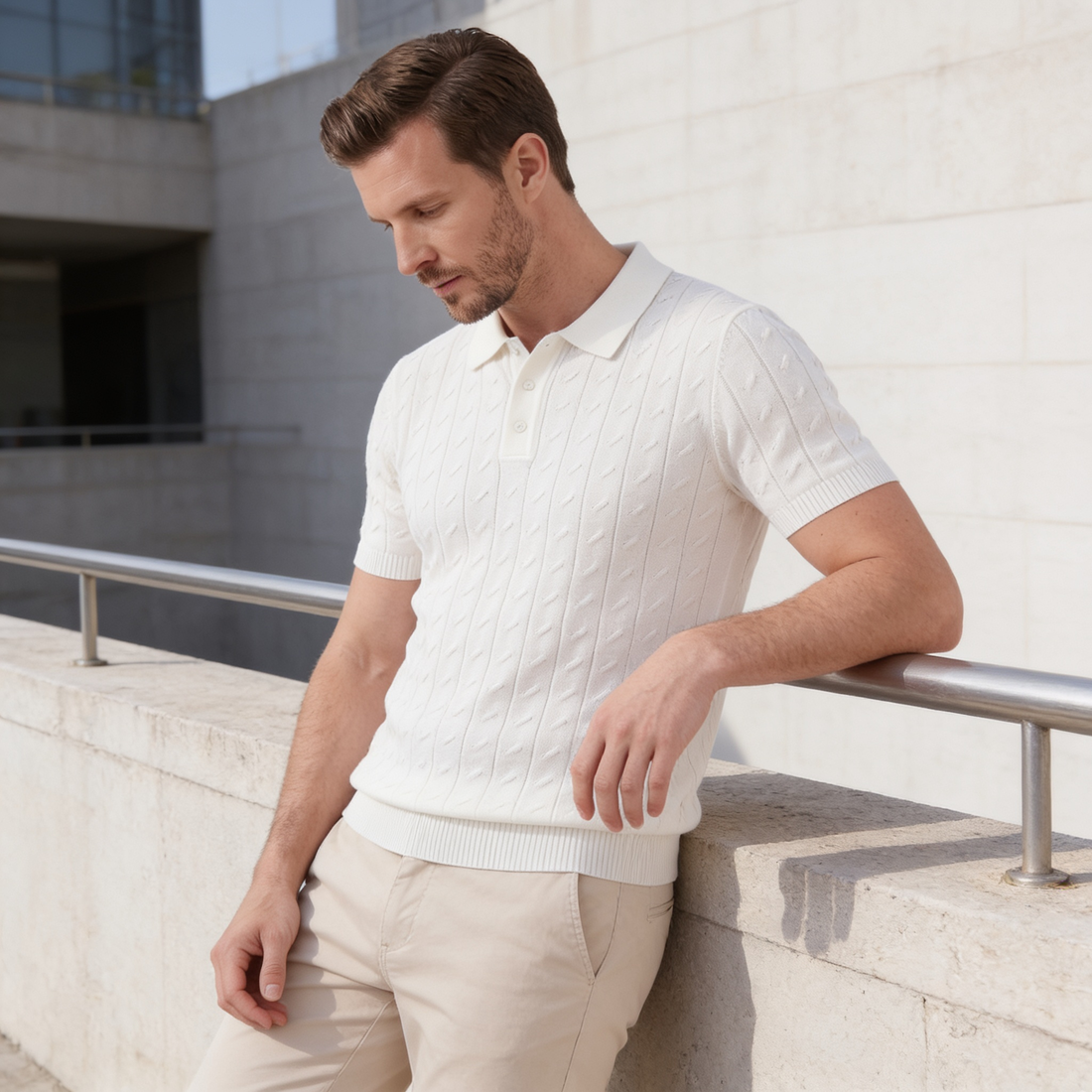 Men's Textured Knit Polo Shirt